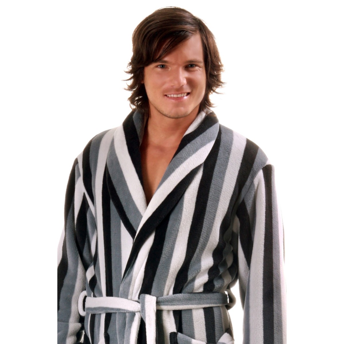 Vestis pánský župan Adam  šedý proužek