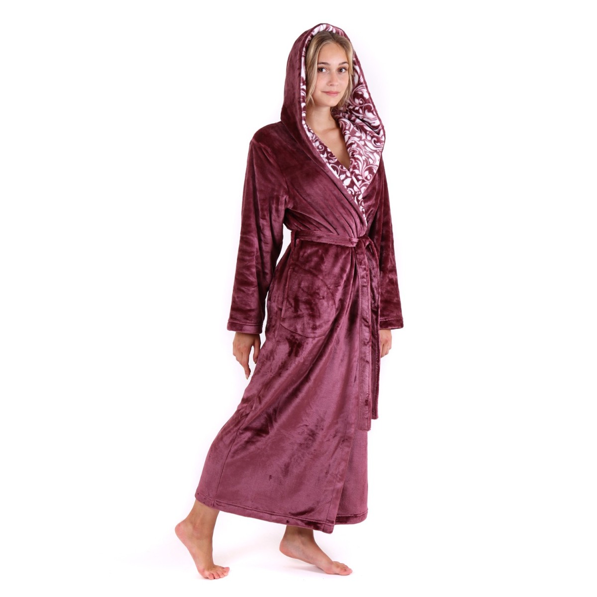 Flora dámský dlouhý župan s kapucí hřejivý