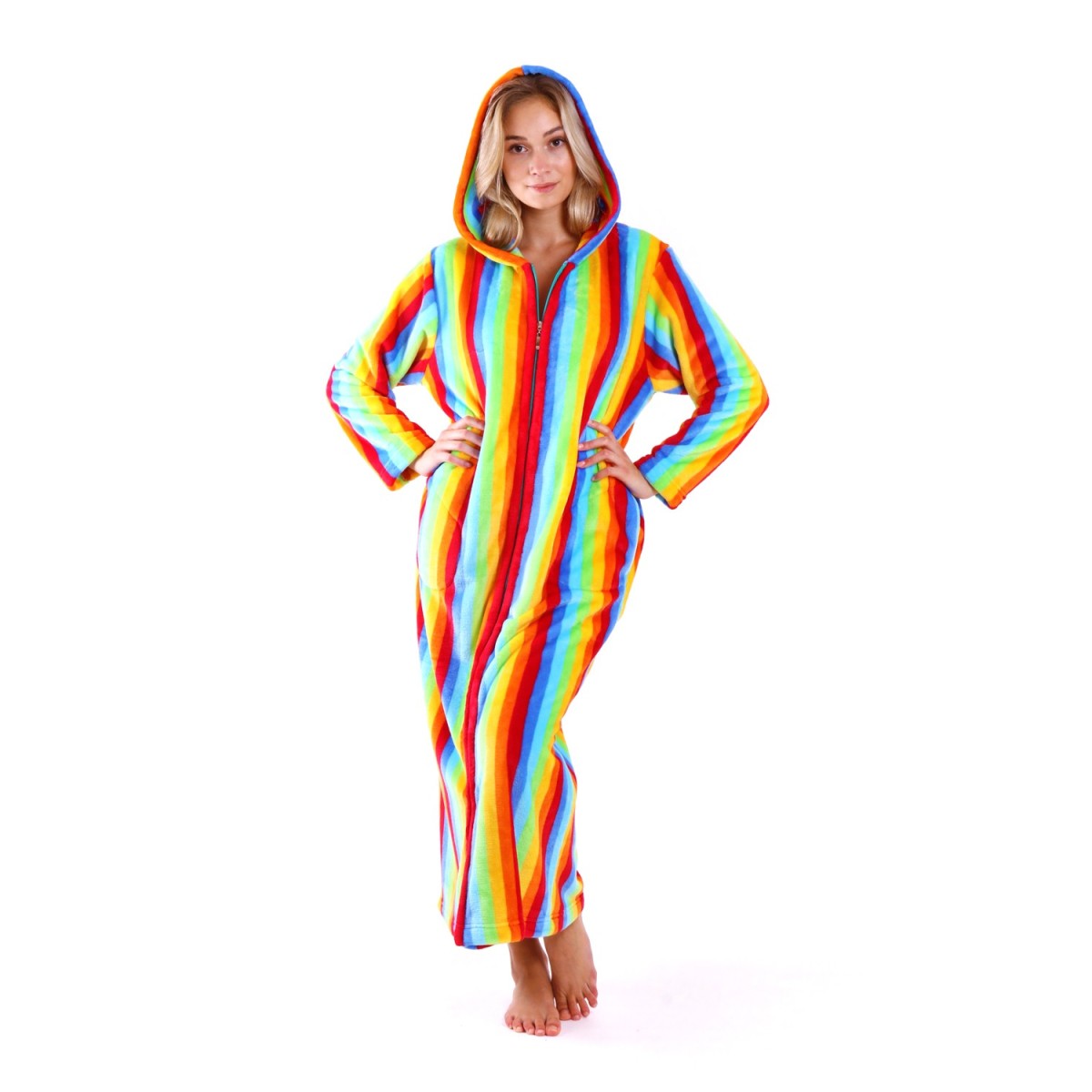 Dlouhý hřejivý duhový dámský župan Capri se zipem