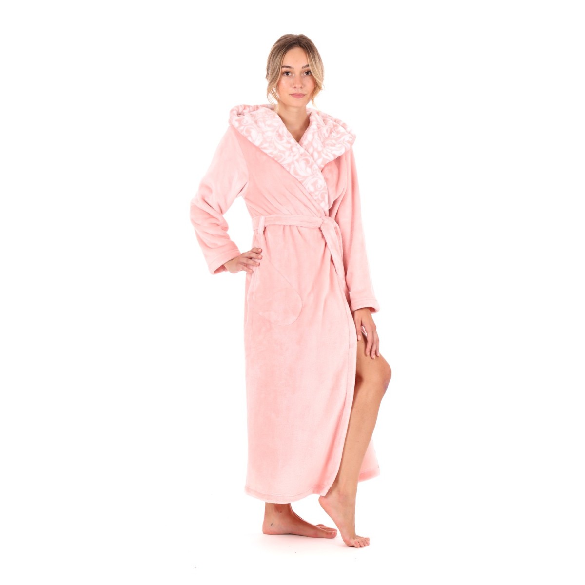 Flora dámský dlouhý župan s kapucí hřejivý