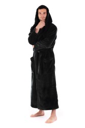 Pánský župan Milano, lehký hřejivý černý župan s kapucí.