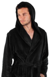 Pánský župan Milano, lehký hřejivý černý župan s kapucí.